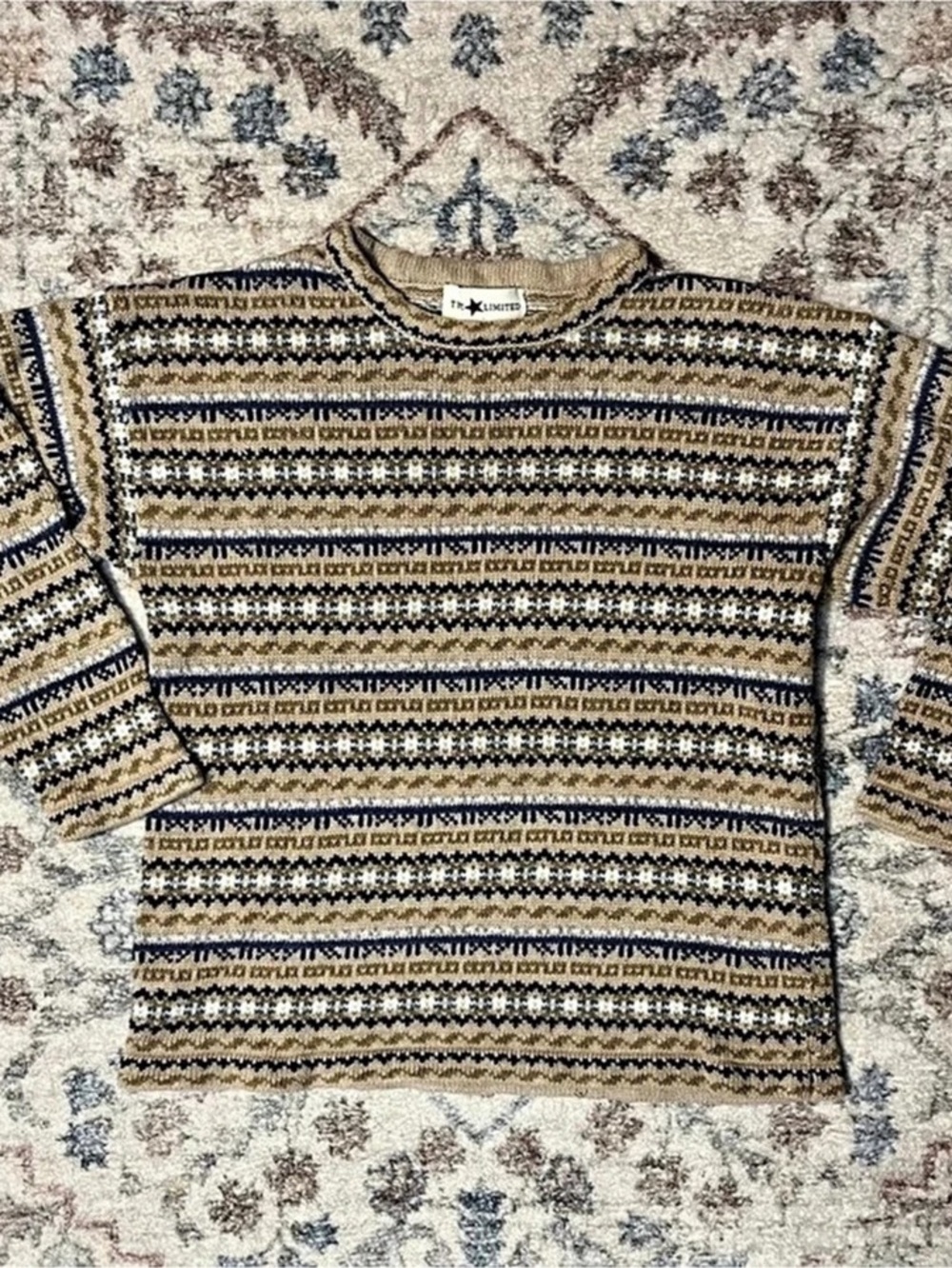 The Limited Geometric Crewneck Sweater in Brown & Blue